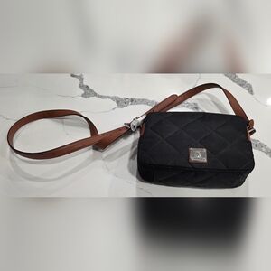 Ralph Lauren Black Quilted Crossbody Bag with Brown Strap